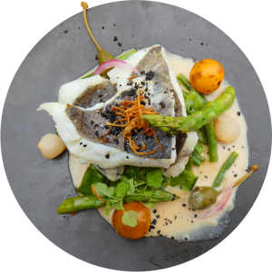 food, dish, cutout, fish, vegetables, asparagus, cuisine, nutrition